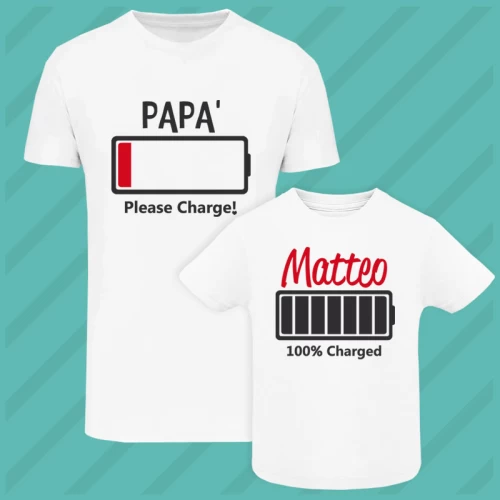 Coordinato Please Charge Maglietta Baby e Man